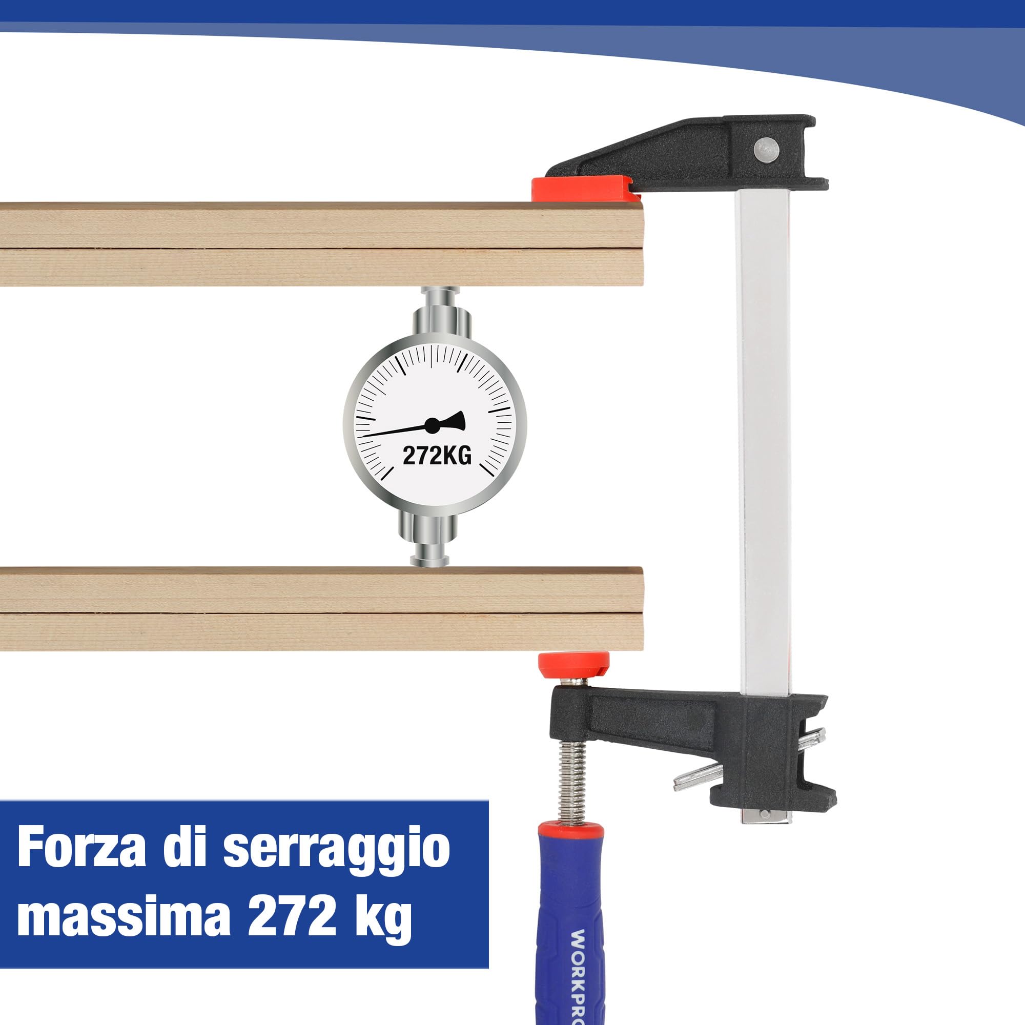 WORKPRO Morsetto da Falegname 4 Pezzi, Morse per Legno a Sgancio Rapido, Larghezza di Serraggio 150/300mm, Forza di Serraggio Massima 272kg, Adatto a Falegnami Professionisti e Fai da Te
