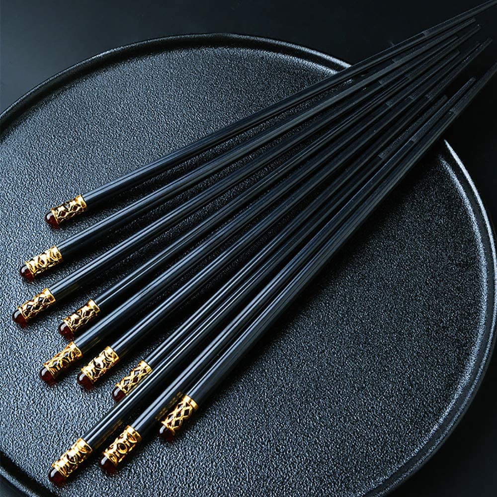 Baguettes réutilisables Lot de 5 Paires de Baguettes réutilisables en Fibre de Verre, lavables au Lave-Vaisselle, Style Chinois et coréen, Baguettes de Cuisine en Alliage Noir