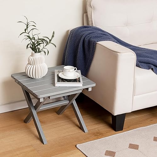 Miniatura 5 de Tangkula Mesa auxiliar plegable Adirondack, mesa auxiliar de patio de HDPE para exteriores para silla Adirondack, mesa de centro cuadrada con patas