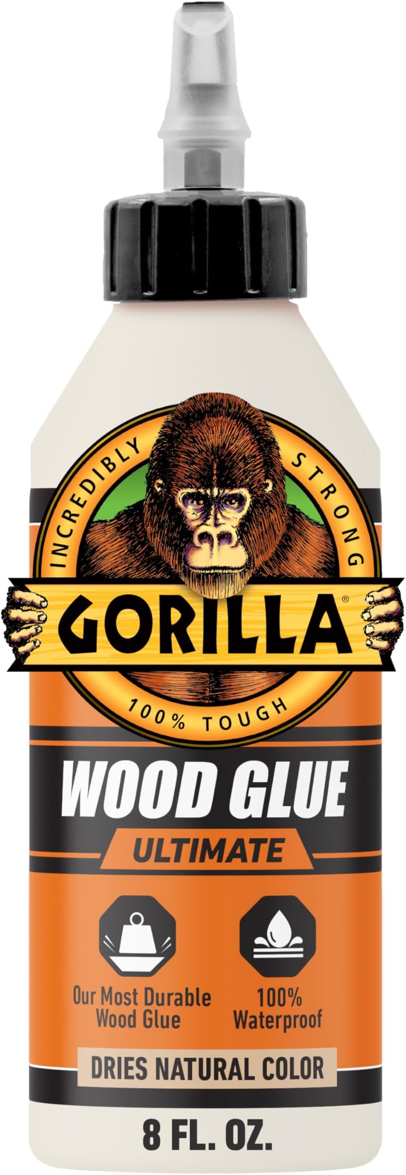 Gorilla Ultimate Waterproof Wood Glue, Natural Wood Color, 8 Ounce (Pack of 1) - Waterproof for Indoor or Outdoor Projects and Repairs
