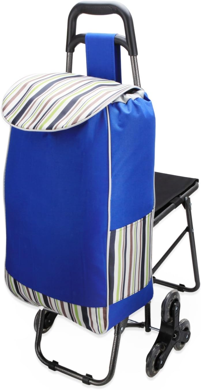 Climbing Folding Shopping Cart with Built-In Seat, Aluminum Supermarket Hand-drawn Shopping Trolley