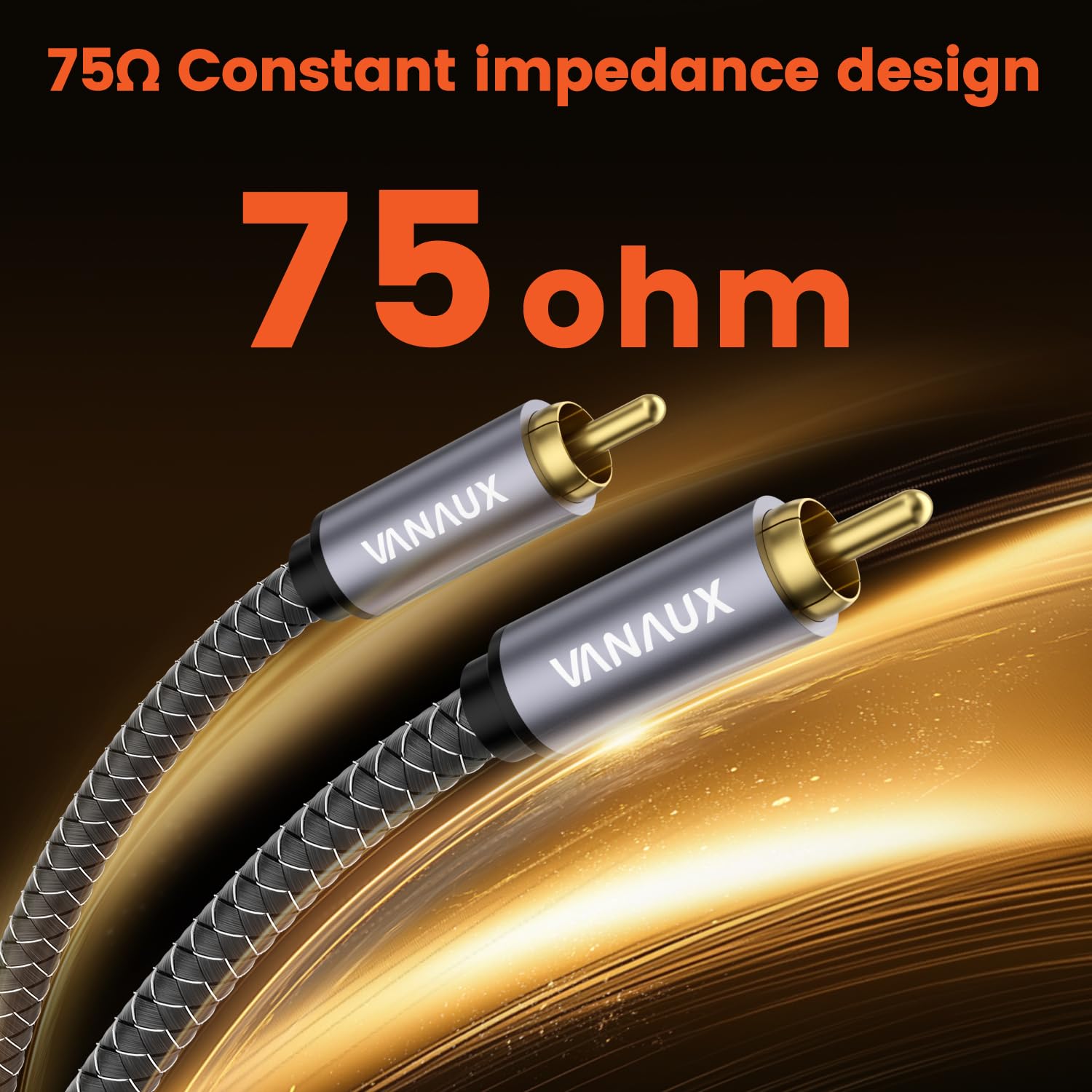 VANAUX Cable de subwoofer RCA/Phono Cable de audio (75 ohmios, chapado en oro de 24 quilates, analógico digital de doble blindaje, macho/macho) para amplificadores, cine en casa, sistemas de alta