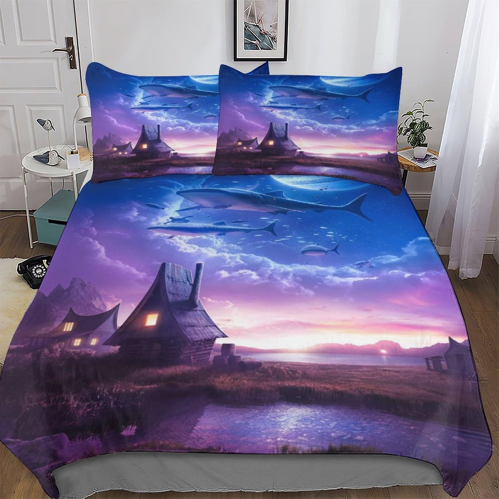 Housse de couette King 220x240cm avec taie d'oreiller microfibre douce Monde Mystique