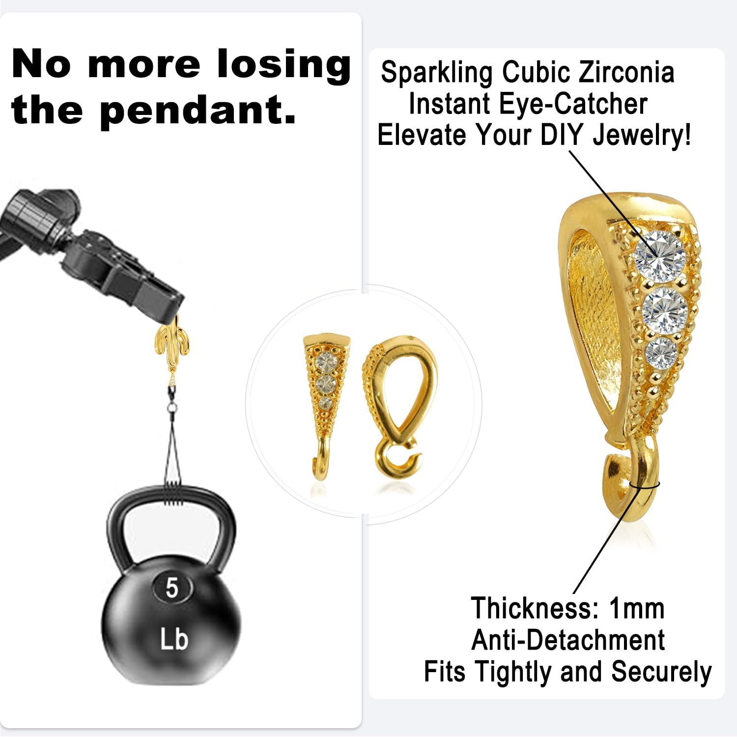 stino Jewelry Pendant Clasp Bails Paved Cubic Zircon, 10 Pack Necklace Connectors, for DIY Pendant & Jewelry Making (18K Gold Plated) - Image 5