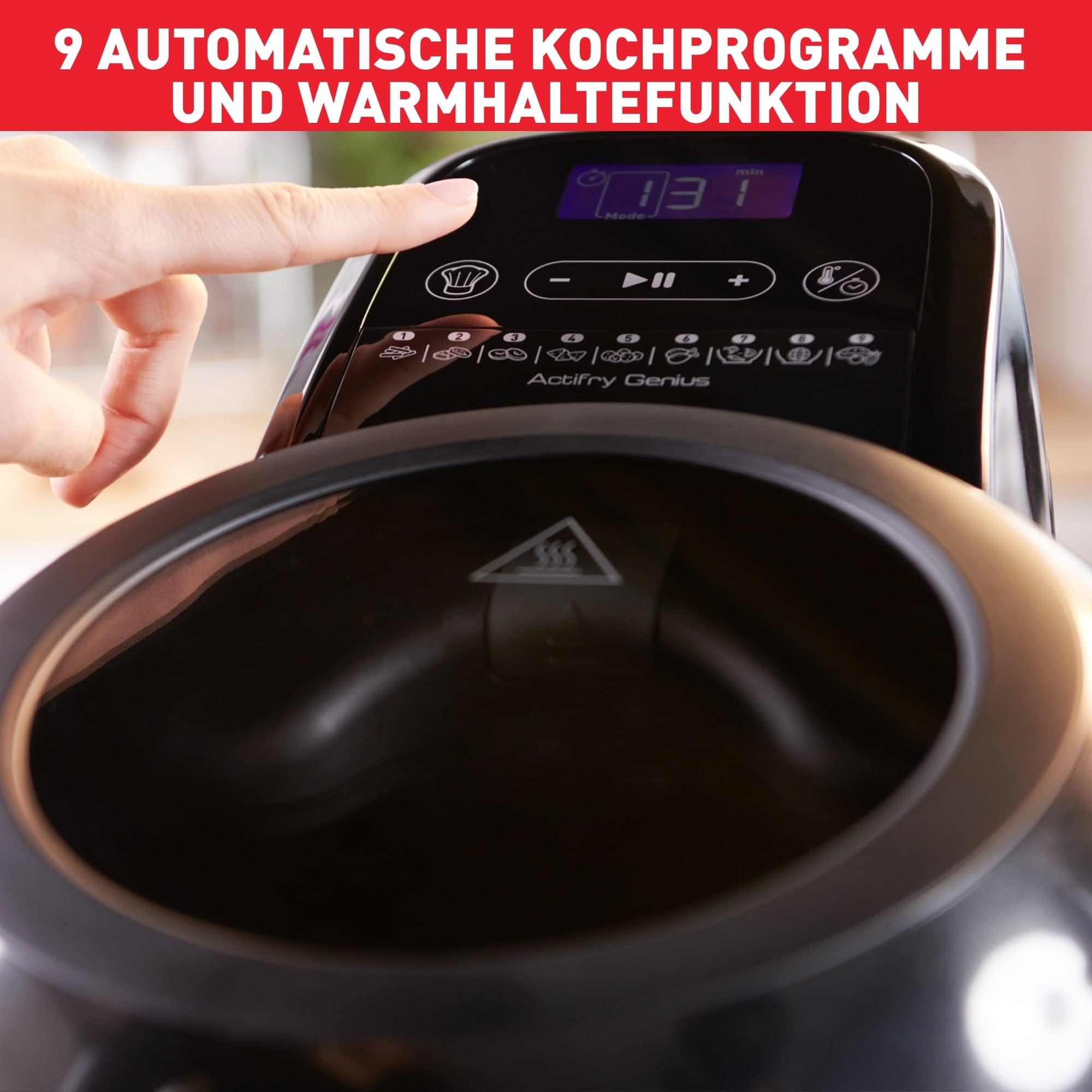 Tefal ActiFry Genius+ Heißluftfritteuse mit Rührarm, Airfryer, kein Schütteln, 1500 W, 1,2 kg für 6 Personen, 9 Auto-Kochmenüs, ‎energiesparend, gesunde Fritteuse ohne Öl, schwarz, FZ7738