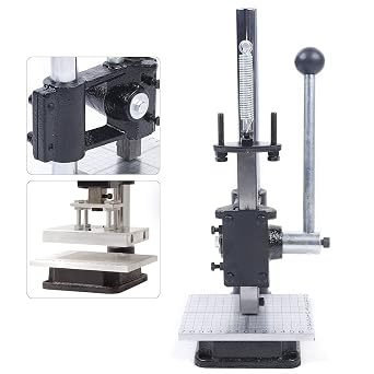 Leather Imprinting Machine, Hole Punching Press Manual Press Puncher, DIY Leather Cutting Imprinting Machine Embossing Stitching Stand Includes PP Plate + Aluminum Plate with Scale