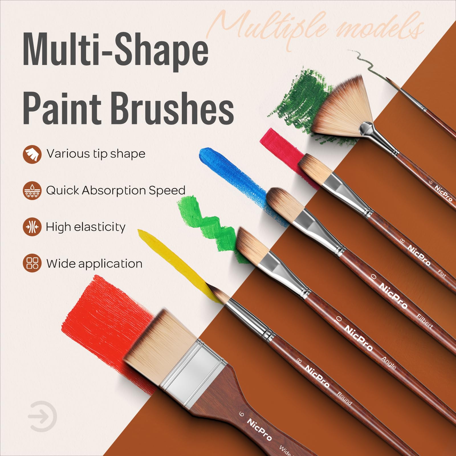 Nicpro Set di 30 pennelli professionali per pittura acrilica e ad olio | Setole sintetiche che non perdono, funzionano per acrilico, olio, acquerello, guazzo, include custodia autoportante e spatola