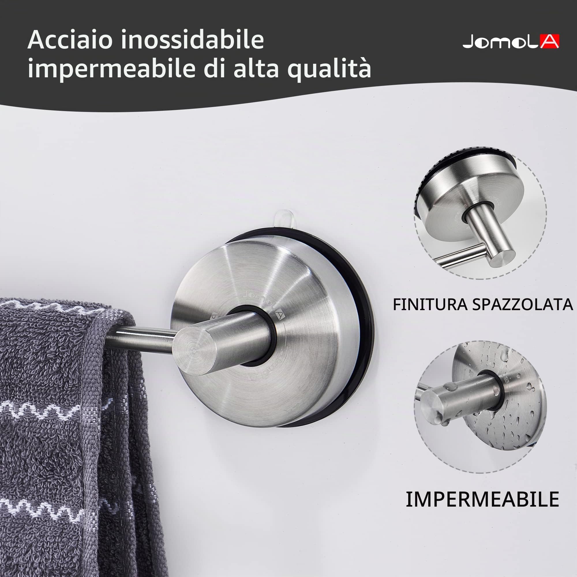 JOMOLA Porta Asciugamani Ventosa Bagno 42,8CM Portasciugamani da Parete Acciaio Inossidabile Porta Salviette Bagno Ventosa Porta Asciugamano per Bagno e Cucina Senza Foratura Finitura Spazzolata