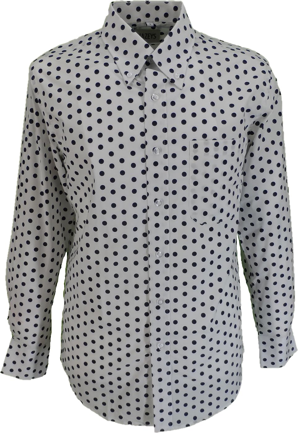 Mazeys Mens Retro Mod Polka Dot Shirts (UK, Alpha, M, Regular, Regular, White/Navy)