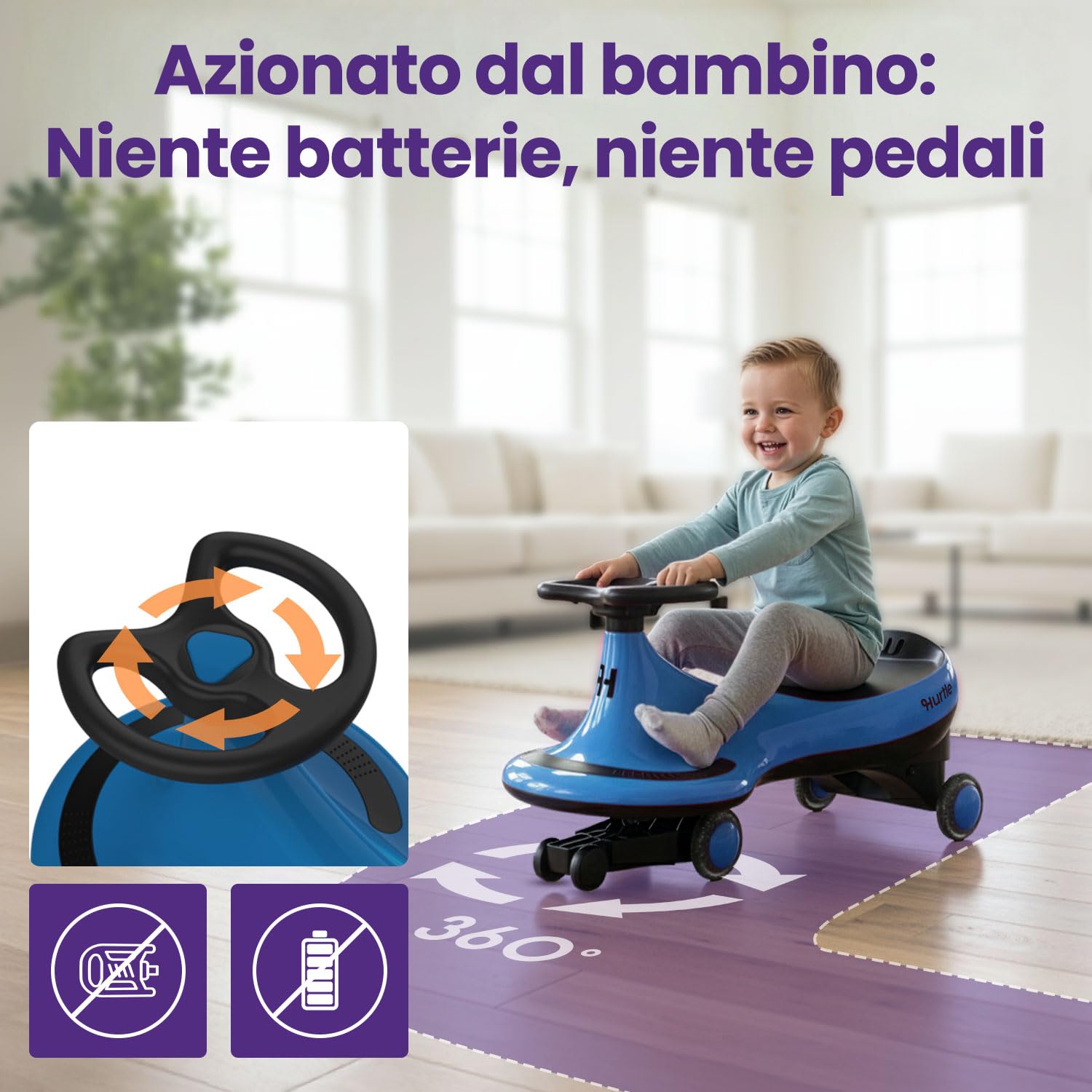 Hurtle Macchina per Bambini Cavalcabile a Movimento Oscillante, senza Pedali né Batterie, Ideale per Primi Passi per Bambini, Giochi per Bambini, Uso Interno ed Esterno, Blu