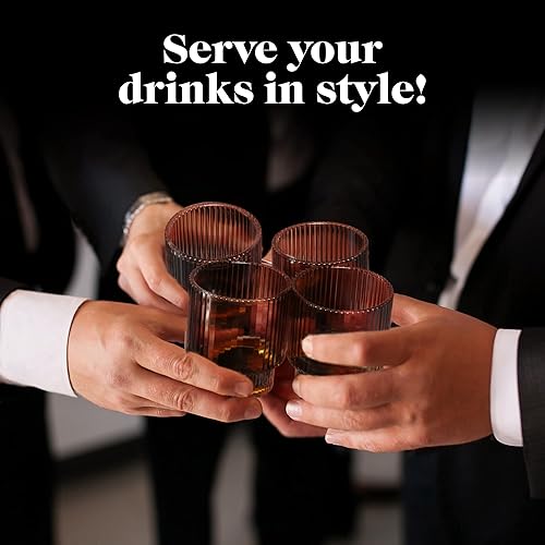 Miniatura 5 de Vasos estriados vintage Art Deco  Juego de 4  9 onzas  Juego de cristalería de cocina moderna  Vaso de moda antigua para cócteles y agua  Vaso de