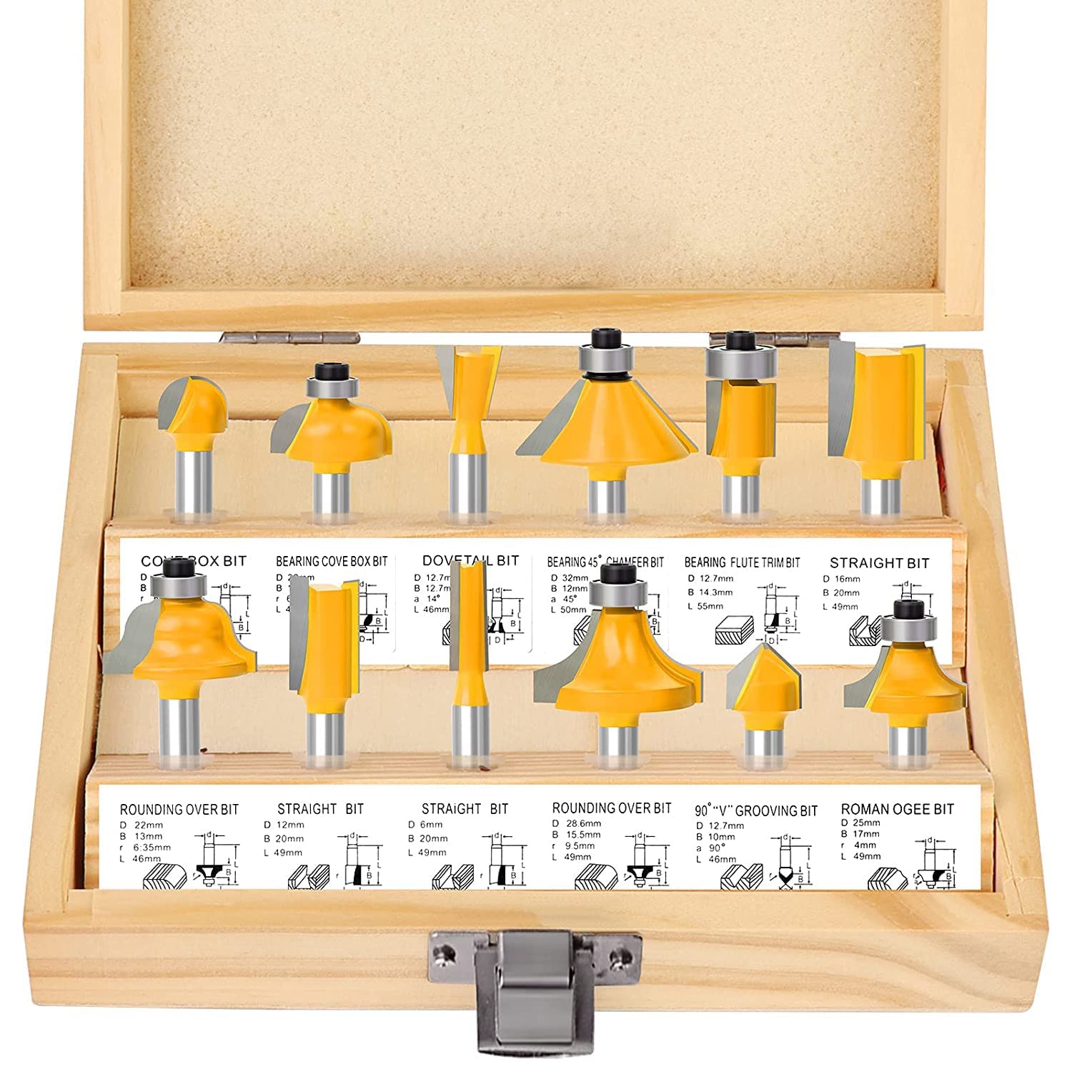 Router Bits Set 12 Pieces 1/4 Inch, Router Bits Kit, DIYer Woodworking Tools, Carrying Case (12 Pcs| Size 6.35 mm|Color-Multi| Material-Carbon steel)-image-39