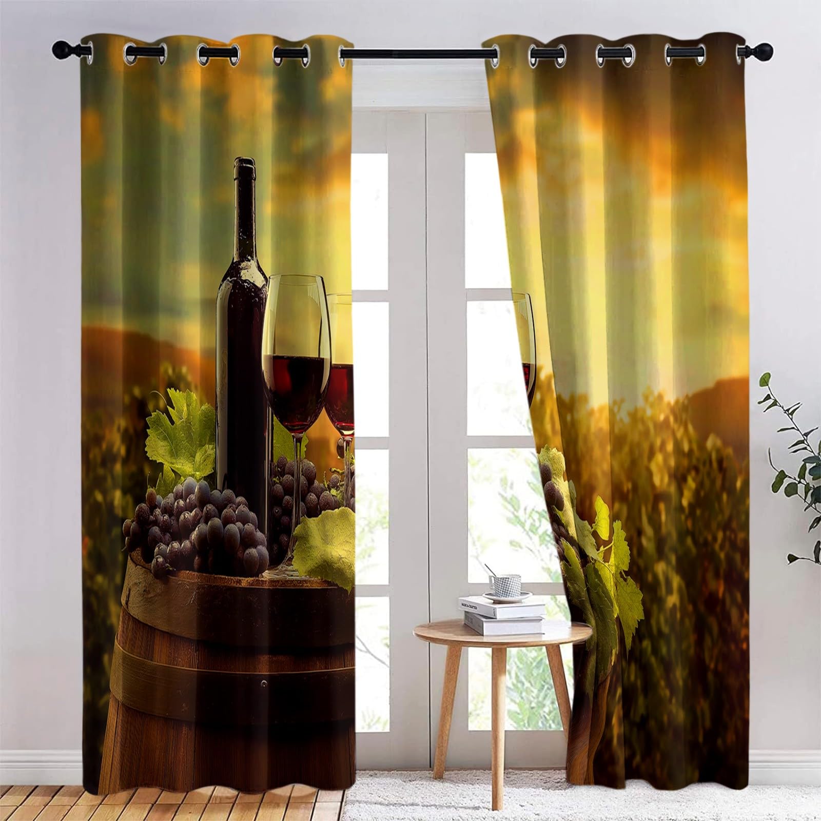 Pomarańczowa zasłona termiczna do wnętrz, miękka zasłona poliestrowa, 140 L x 245 H cm, zestaw 2 zasłon wewnętrznych krycie przelotki, surrealizm wino zachód słońca