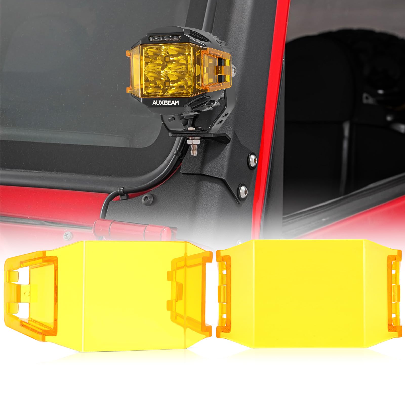 Auxbeam 4 Inch Amber LED Pods Covers, V-MAX Series Side Shooter Polycarbonate Protective Covers, Offroad Driving Work Lens Mask Yellow Cube Fog Lights Bar Fit for ZD000849/ZD000850 Model