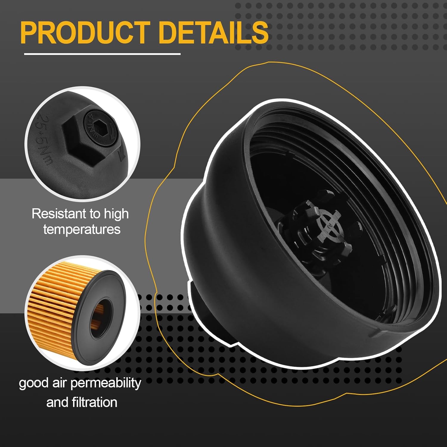 Oil Filter Housing Cover Cap Assembly w/ 3Pcs Oil Filters Compatible with 2021-2023 Santa Cruz Sonata Tucson Kia K5 Sorento Sportage L4 2.5L Part Number 263152J000 263502S000