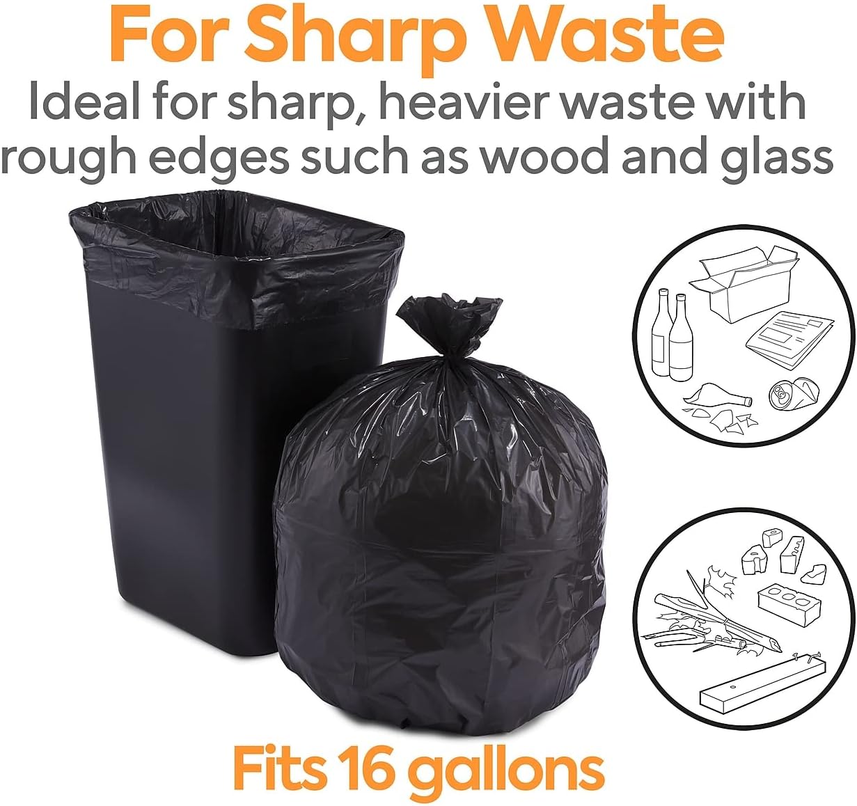 Coastwide Professional 12-16 Gallon Trash Bag, 24" x 31", Low Density, 1 mil, Black, 250 Bags/Box