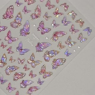 Butterfly Nail Art Stickers Decals Pink Butterfly 5D Embossed Nail Decal...