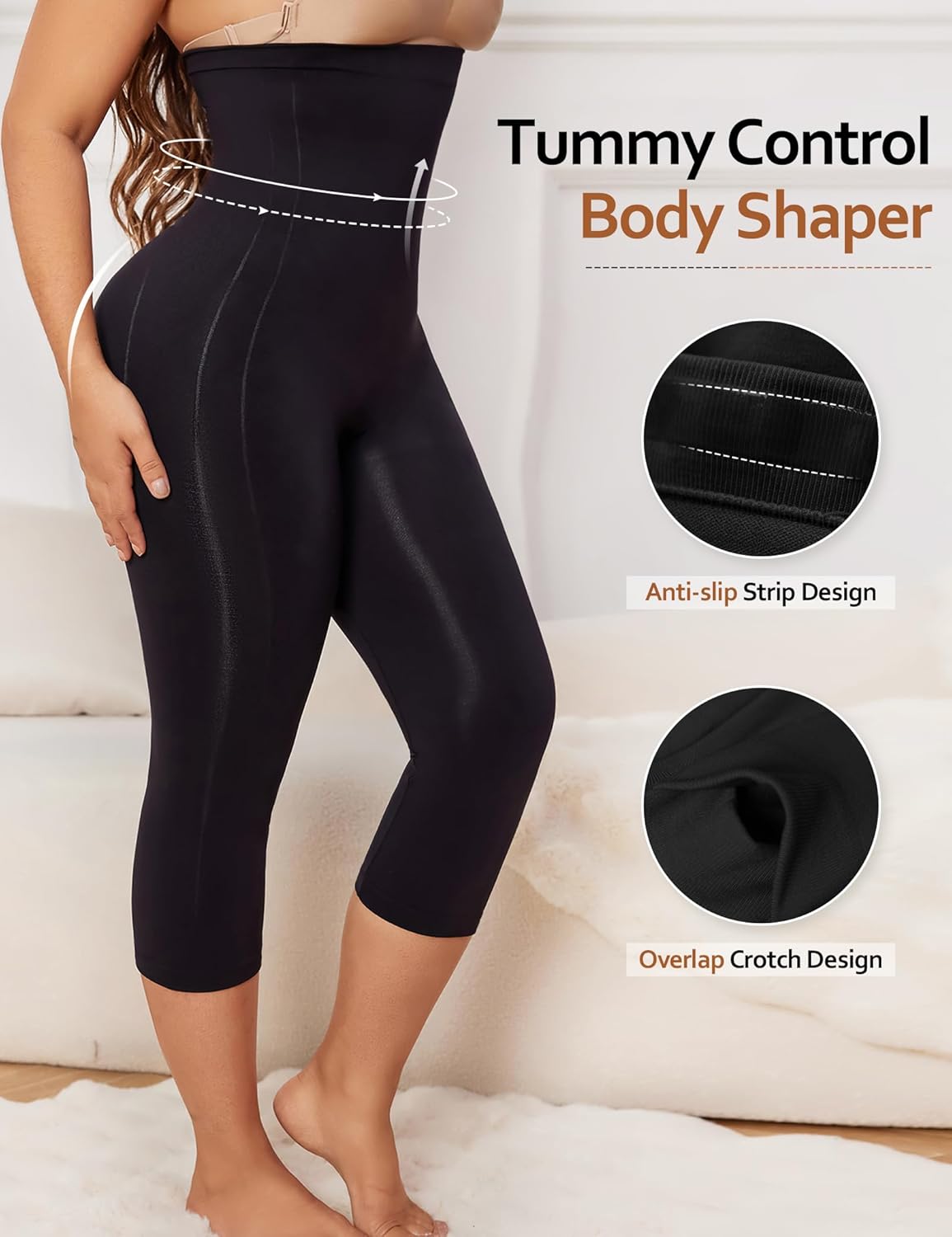 Women's High Waist Compression Leggings, Capri Shapewear for Women, Tummy Control Thighs Slimmer Body Shaper - Image 3