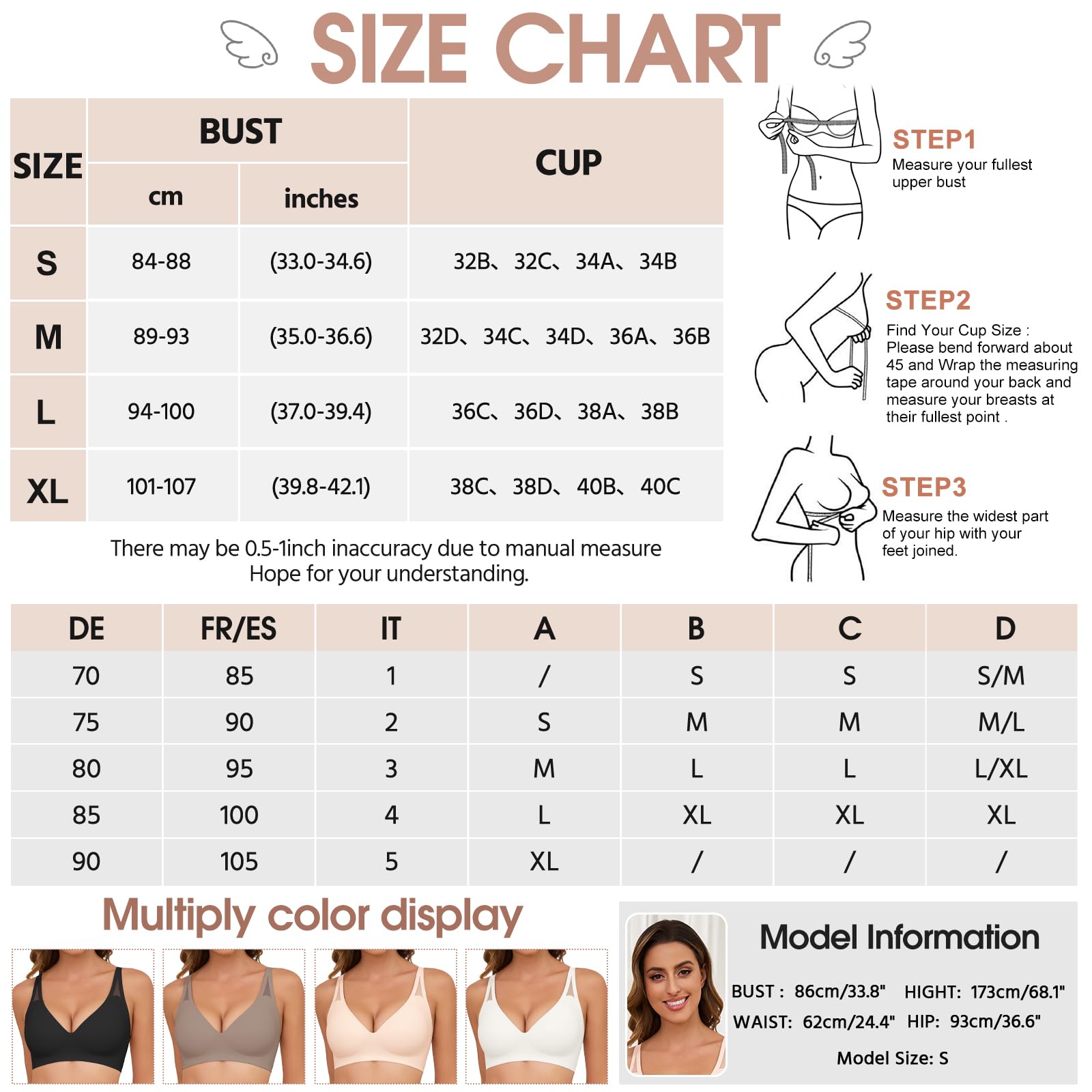 Xnova Donna Reggiseno Senza Ferretto Morbido Imbottito Push Up Reggiseni Senza Cuciture Minimizer Traspirante Bralette con Scollo a V Coppa Piena