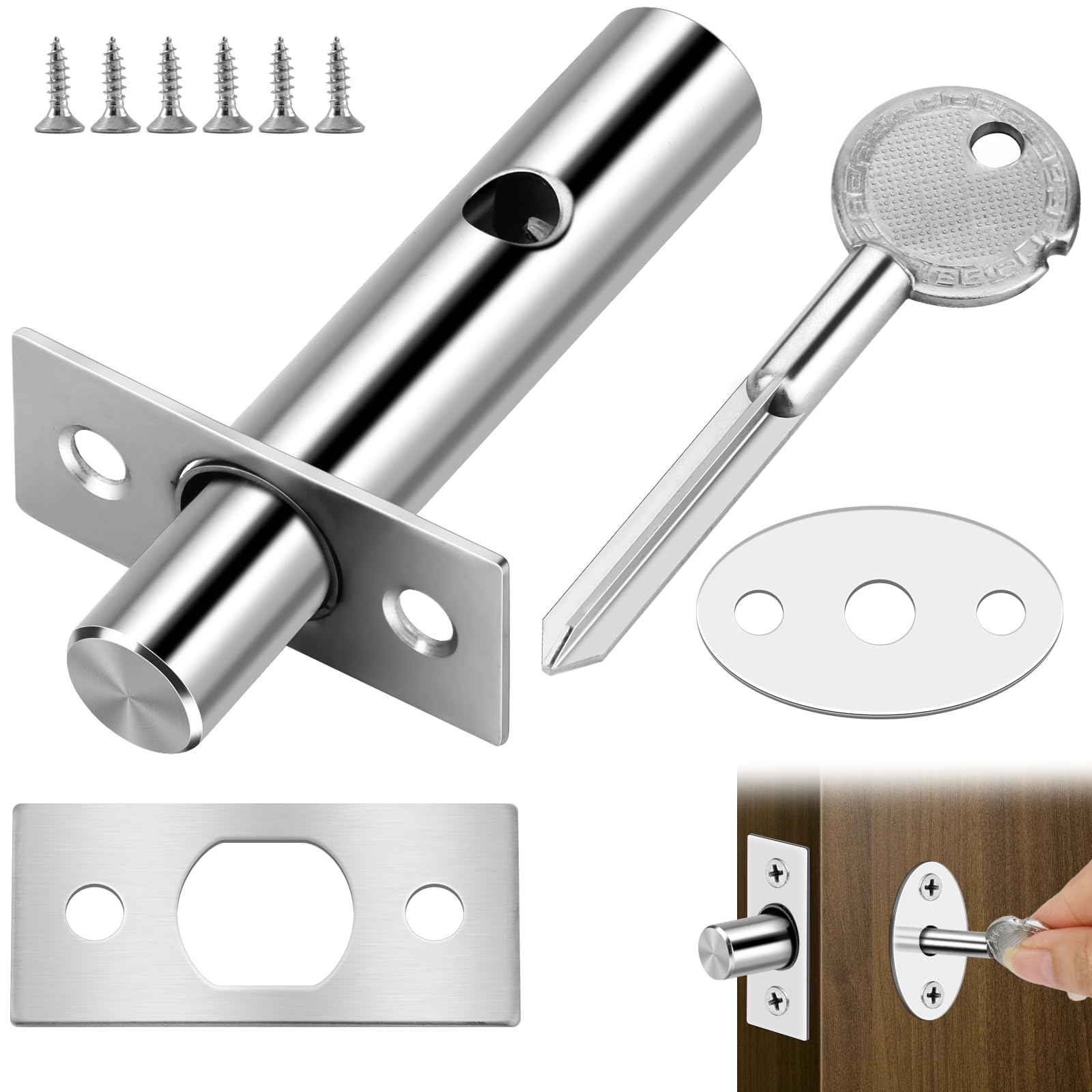 Lunhoo Stainless Steel Door Security Bolt, Mortice Door Lock with 1 Matching Key Suitable for Internal Wooden Doors, Fire Doors, Tube Well Doors, Dead Bolt