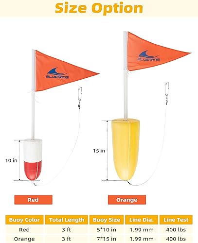 Miniatura 6 de BLUEWING Boya de pez espada boya de caída profunda, boya de atún, boya de tiburón, 1 unidad, bandera flotante de boya con clip de línea larga para