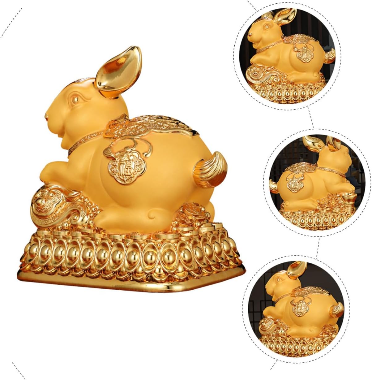 Uonlytech Large Capacity Golden Rabbit Saving Pot Coin Bank for Home Office Decor Fine Detail Feng Shui Piggy Bank Money Box for Adults and Bedroom Living Study Decoration