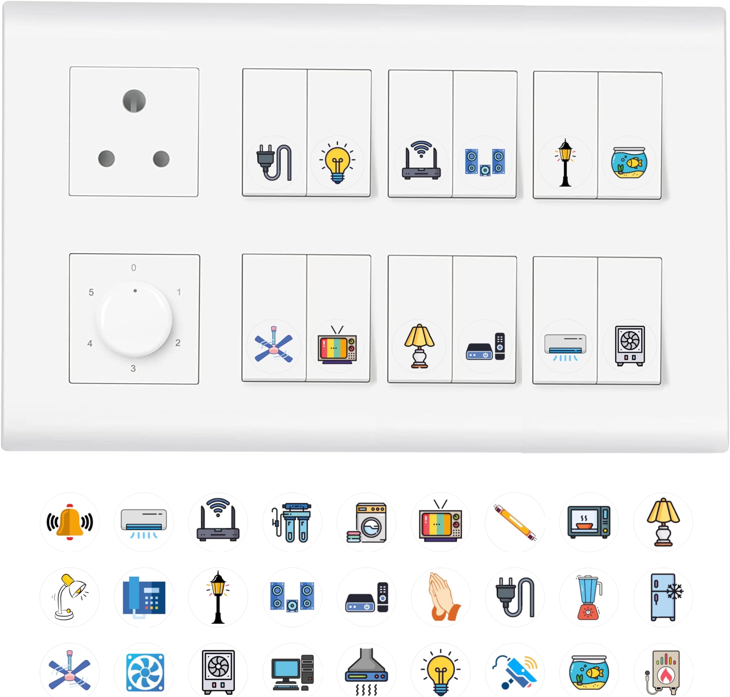 11 Strokes Switch Board Stickers for Home - 3 Sheets Self Adhesive, Electric Switch Board Covers, Vinyl Transparent Stickers for Switches, Light Fan Stickers, Wall Switch Board Stickers, 22.9 cms