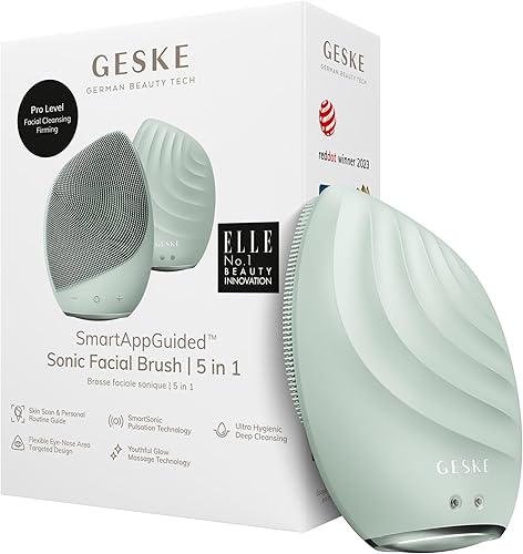 GESKE SmartAppGuided Cepillo facial sónico 5 en 1  Cepillo de limpieza facial eléctrico vibratorio  Cepillo de silicona suave  Limpiador facial