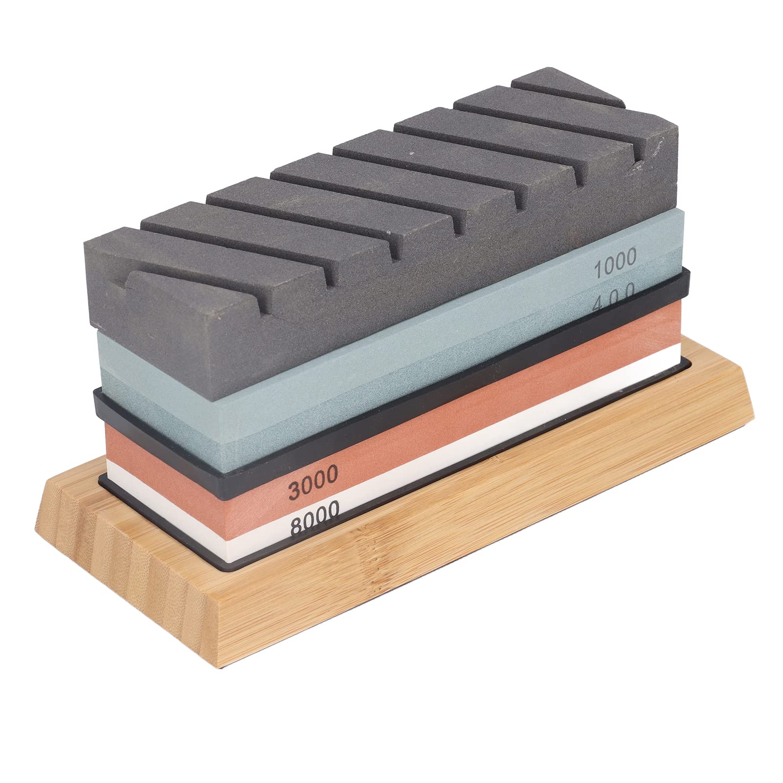 Set di Pietre per Affilare con Grana 400 1000 3000 8000 e Base in Legno Antiscivolo per Cucina e Lavorazione del Legno