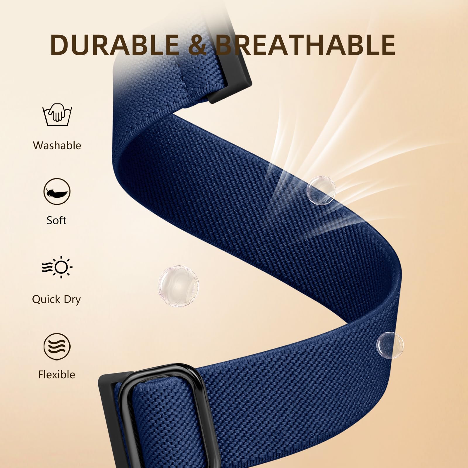 Maledan Replacement Band for Fitbit Sense and Sense 2 Bands for Men Women, Sport Soft Nylon Adjustable Breathable Straps for Versa 4 & Versa 3 Watch Bands Smartwatch Wristbands Accessories, Navy Blue