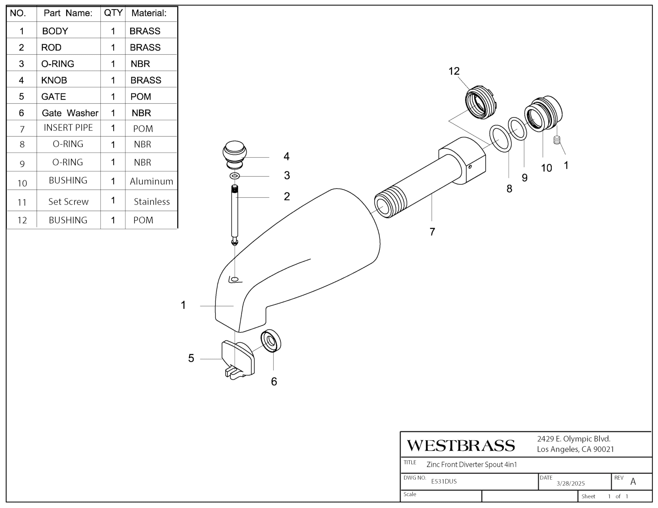 Westbrass E531DUS-07 - Boquilla desviadora universal de 5-1/4 pulgadas, zinc, níquel satinado