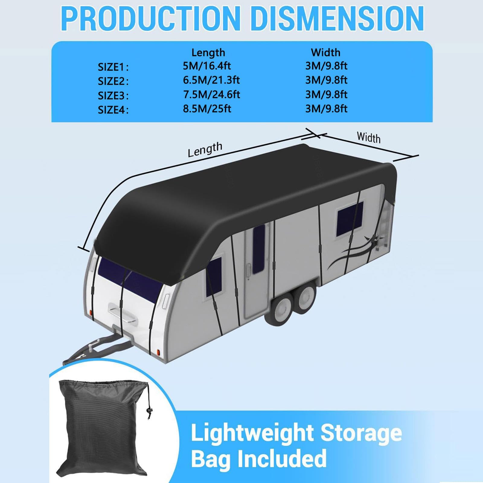 Funda Caravana Tela Oxford 210D Funda Caravana A Prueba De Viento, Lluvia Y Nieve Cubierta del Remolque Funda Autocaravana,6.5m×3m