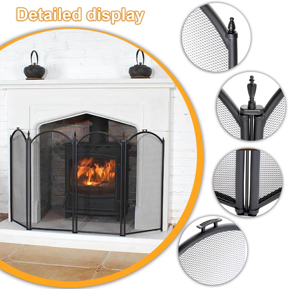 Protector Chimenea 4 Hojas Negro Y Plano, Salvachispas Chimenea Moderno De Hierro Forjado, Protector Chimenea Niños Decorativo para Salón/Estufa