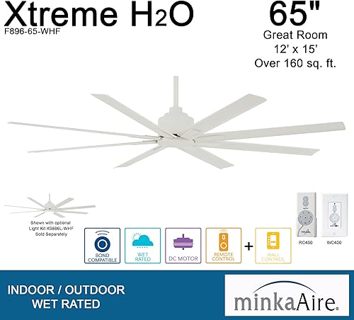 Miniatura 3 de Minka-Aire F896-65-WHF Xtreme H20 Ventilador de techo para exteriores de 65 pulgadas con control remoto y de pared, acabado blanco plano