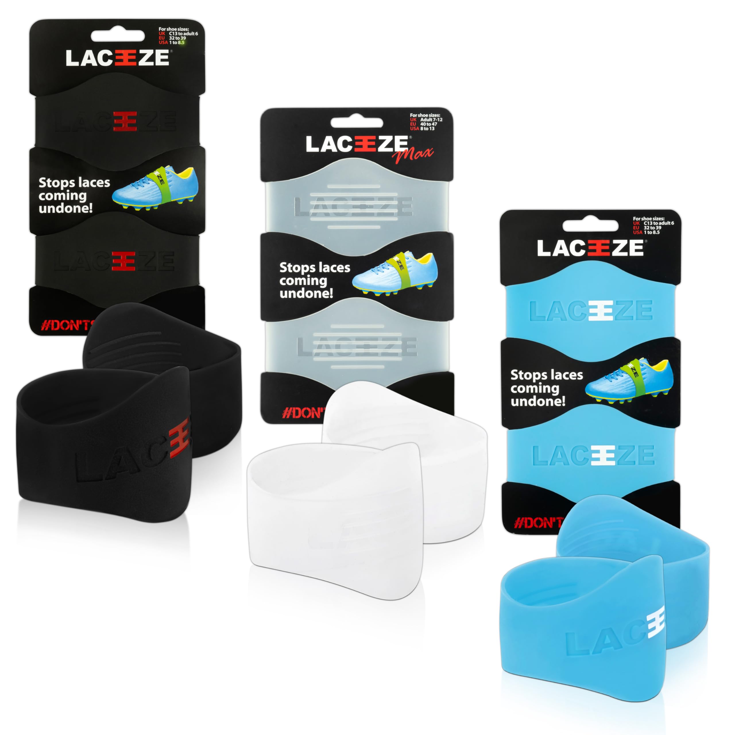 LACEEZE Max Bands, As Seen on Dragons' Den, Ribbed Technology, Secure Laces, Prevents Unraveling, Fits Shoe Size UK 6.5+