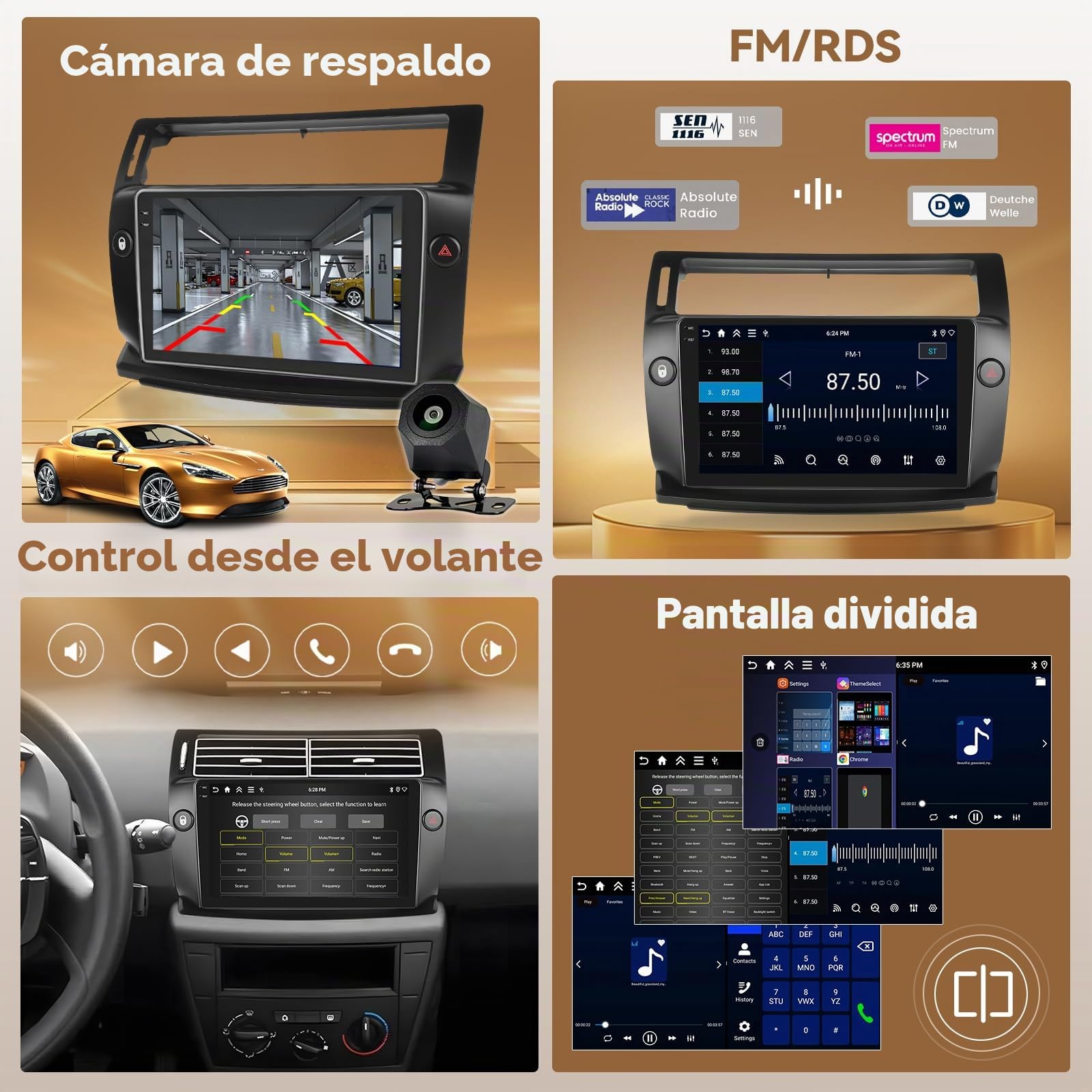 Hikity 4G+64G Android 15 Radio Coche Citroën C4 2008-2011 9" CarPlay