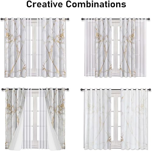 Miniatura 5 de Cortinas opacas de mármol blanco, modernas cortinas abstractas transparentes para sala de estar y dormitorio, diseño de cortina y gasa que puede