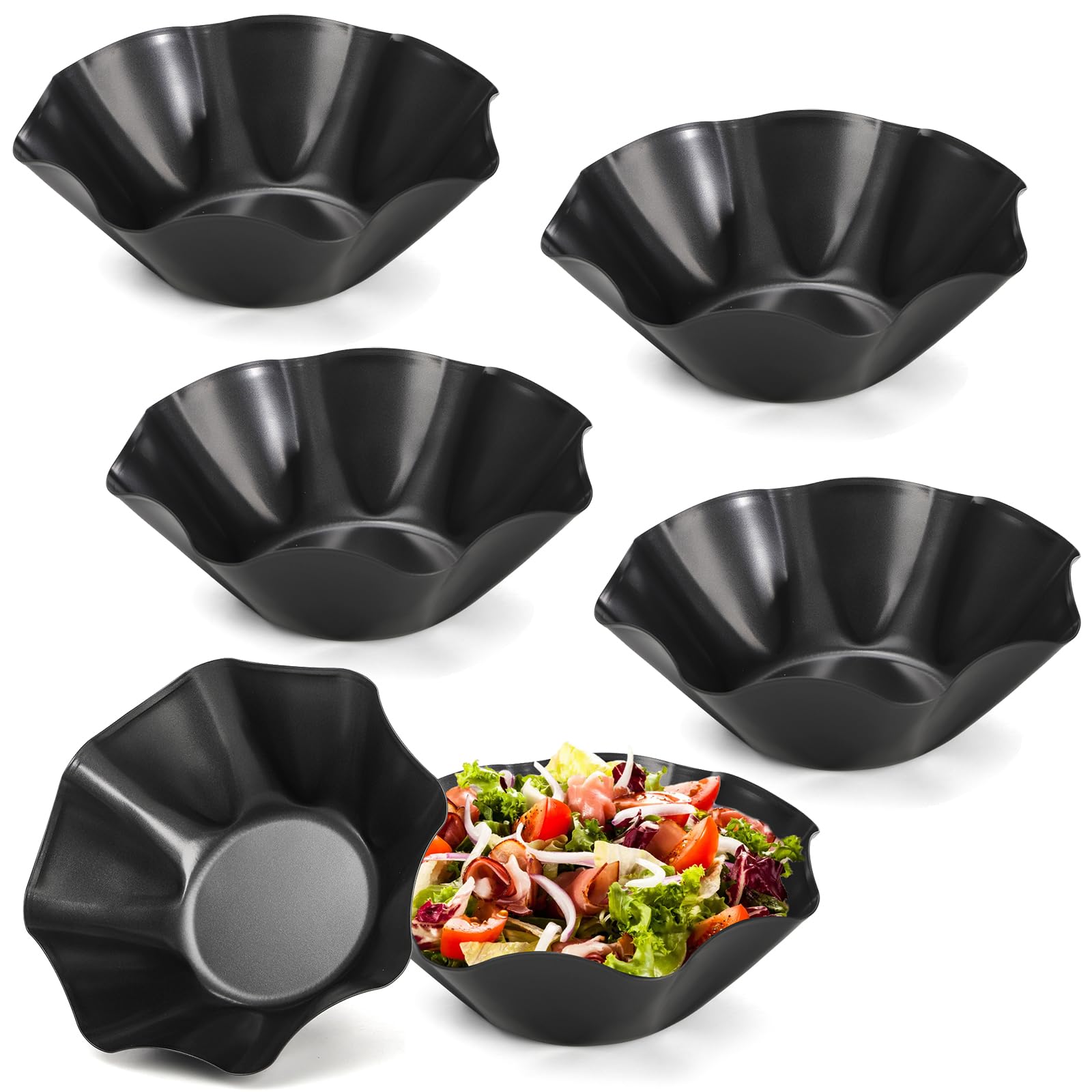 Paquete de 6 cuencos grandes para tacos, sartén para tortilla de 8.5 pulgadas, molde de tarta estriado antiadherente, para ensaladas para hornear en casa, ensaladas