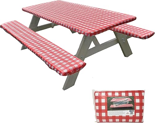 Protector en las esquinas contra rasgaduras, 6 pies, mantel de vinilo ajustable para picnic con fundas de banco, impermeable, PEVA, juego de 3