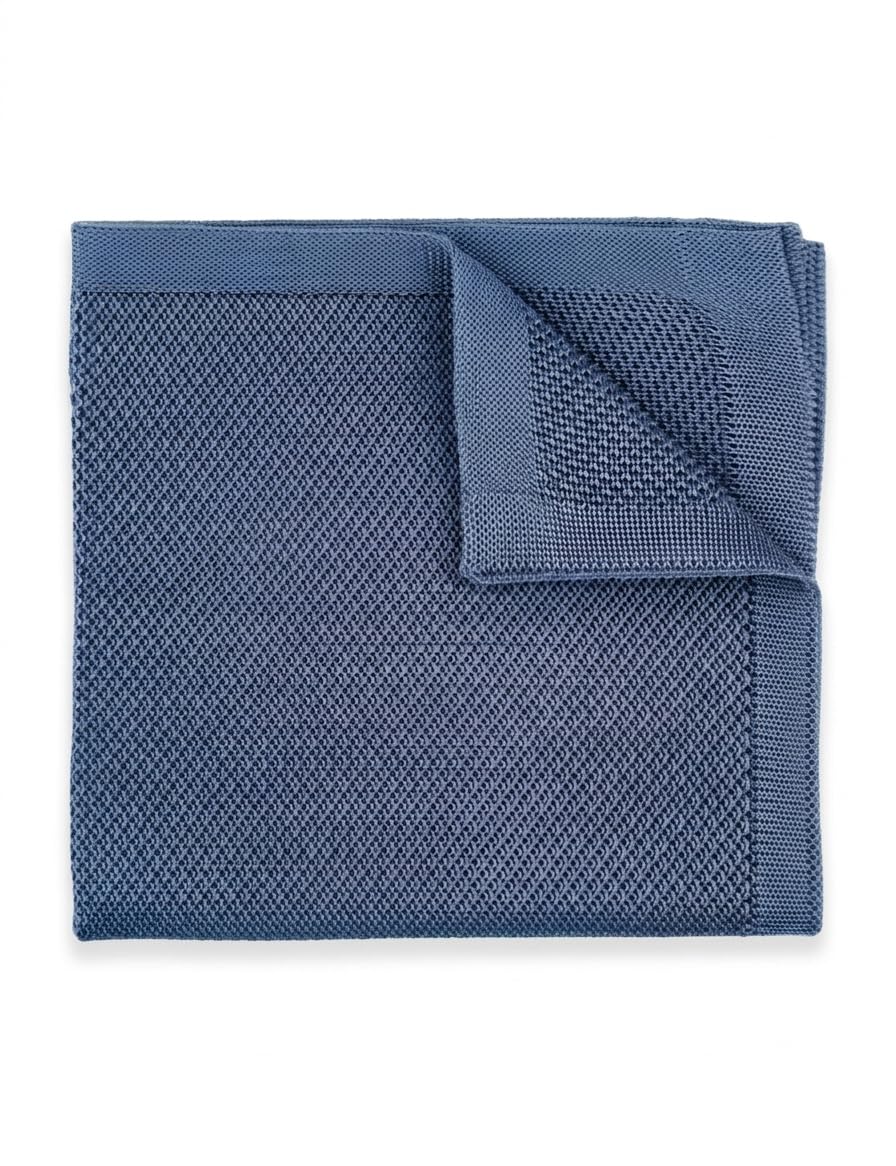 The Gents Lab Men's Mid Blue Knitted Pocket Square Made From 100% Soft Polyester | Over 20+ Colours (Mid Blue)
