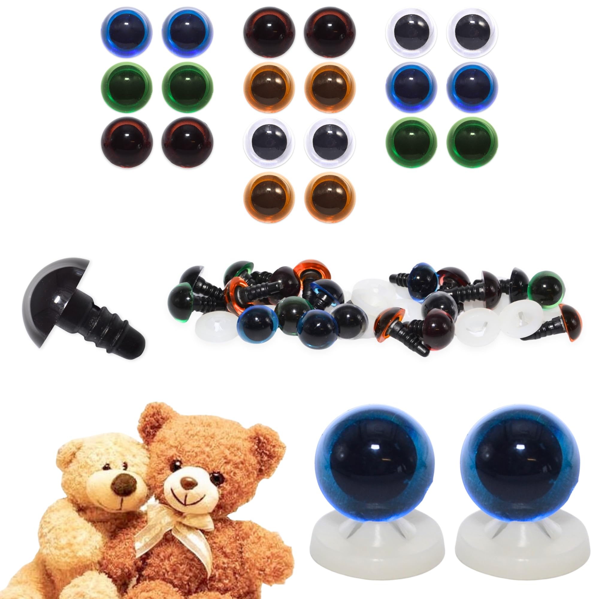 celloexpress 12mm Transparent Mixed Eyes with Plastic Backs - Safety Eyes for Soft Toy Teddy Bear Animal Making (Pack of 10 Pairs)