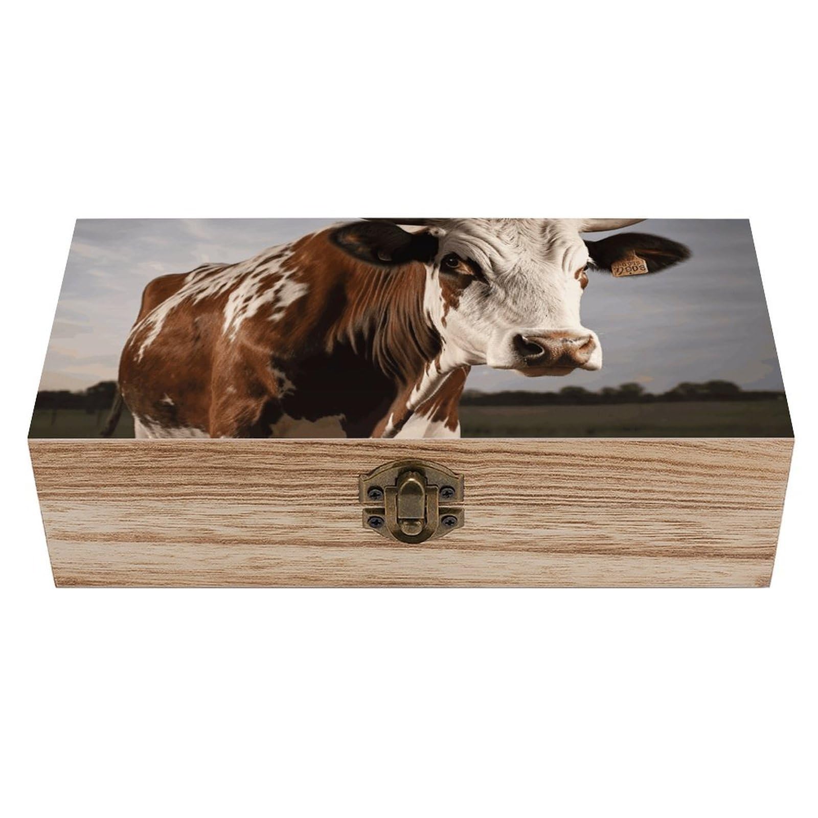 FWJZDSP Wooden Storage Box Cow1 Wood Gift Box with Hinged Lid Vintage Decorative Jewelry Boxes Memory Box for Jewelry Art Hobbies Home Storage Treasure Keepsake Gift 7.9''x3.9''x2.3''
