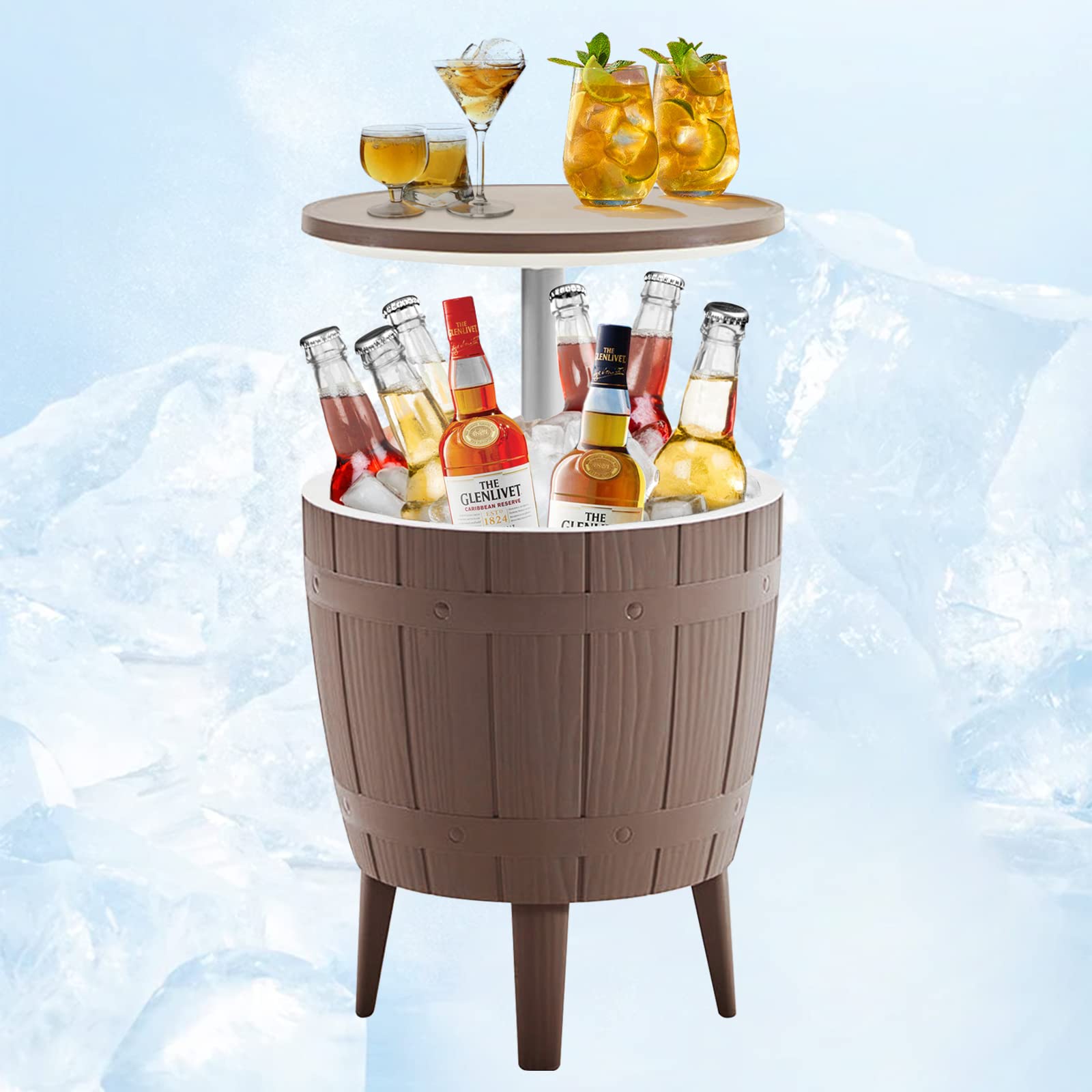 Photo 1 of BLUU Outdoor Patio Chaise Lounge Chair and Cooler Bar, Wood Texture Design, Waterproof & Steady