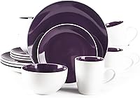 Vista 13 de juego de vajilla de gres en forma de cupé de 18 piezas, exterior blanco + interior taupe