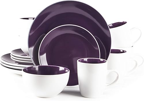 Miniatura 13 de juego de vajilla de gres en forma de cupé de 18 piezas, exterior blanco + interior taupe gris topo,Bambú,Azul,Verde,Rosado,Púrpura,Rojo -,verde