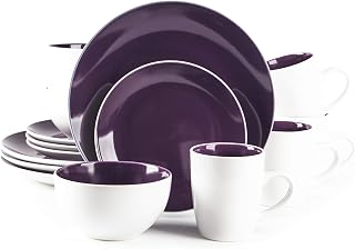 Stoneware Coupe Shape 16pc Dinnerware Set, Outside White + Inside Violet