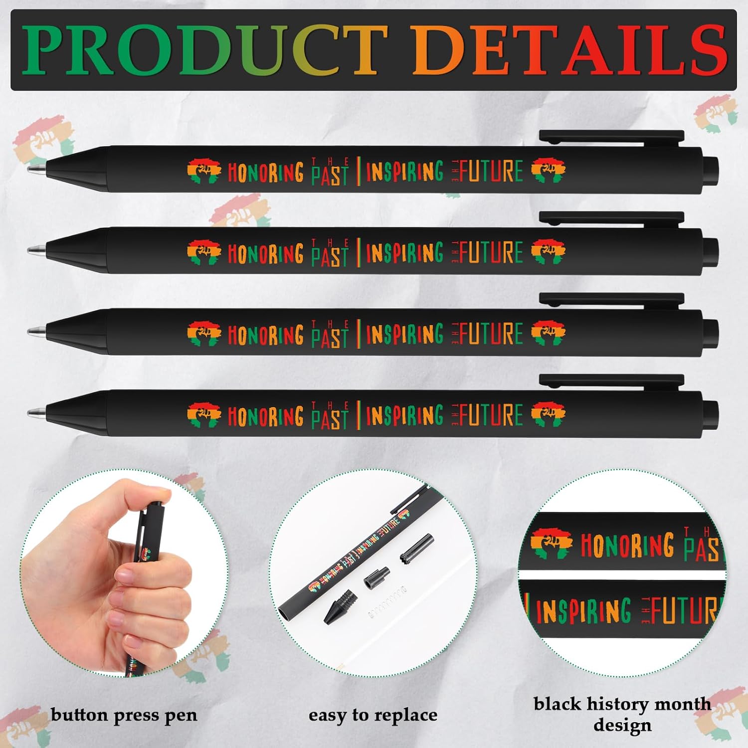 Cholemy 50 Pcs Happy Juneteenth Day Pen Juneteenth Party Favors 1865 Black American Independence Ballpoint Pens Bulk Black Ink Retractable Pen Gifts for African Afro American Adult Teens