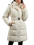 Women's Long Winter Puffer Coat Fleece Lining Waterproof Hooded Parka with Removable Belt