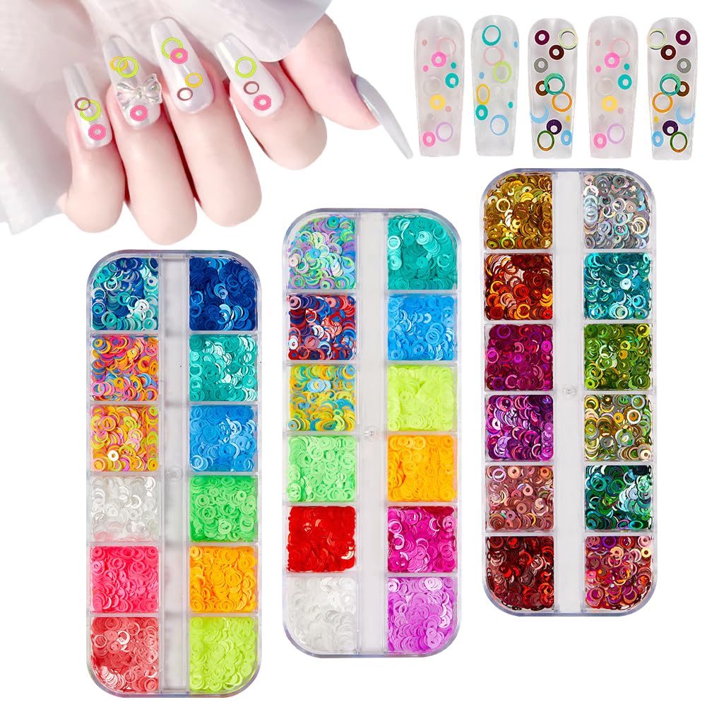 36 Grid Nail Sequins Nail Art Glitter Nail Sequins Glitter Metallic Shining Flakes Hollow Out Nail Charms Manicure Tips Nail Art DIY at Home Nail Supplies Nail Decorations Accessories