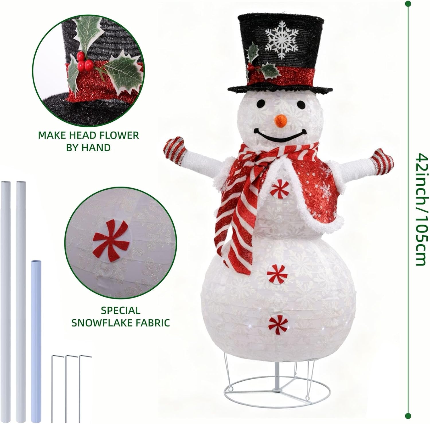 42-inch red Snowman 3D Christmas Collapsible Decorations，Lighted Outdoor Xmas Snowman Garden Décor，Pre-Lit for Indoor/Outside Yard Holiday Decoration 3.5FT(red)